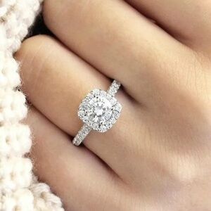 3/$35 White Gold Plated Cushion-Cut Halo Ring Cubic Zirconia Diamond Gemstone